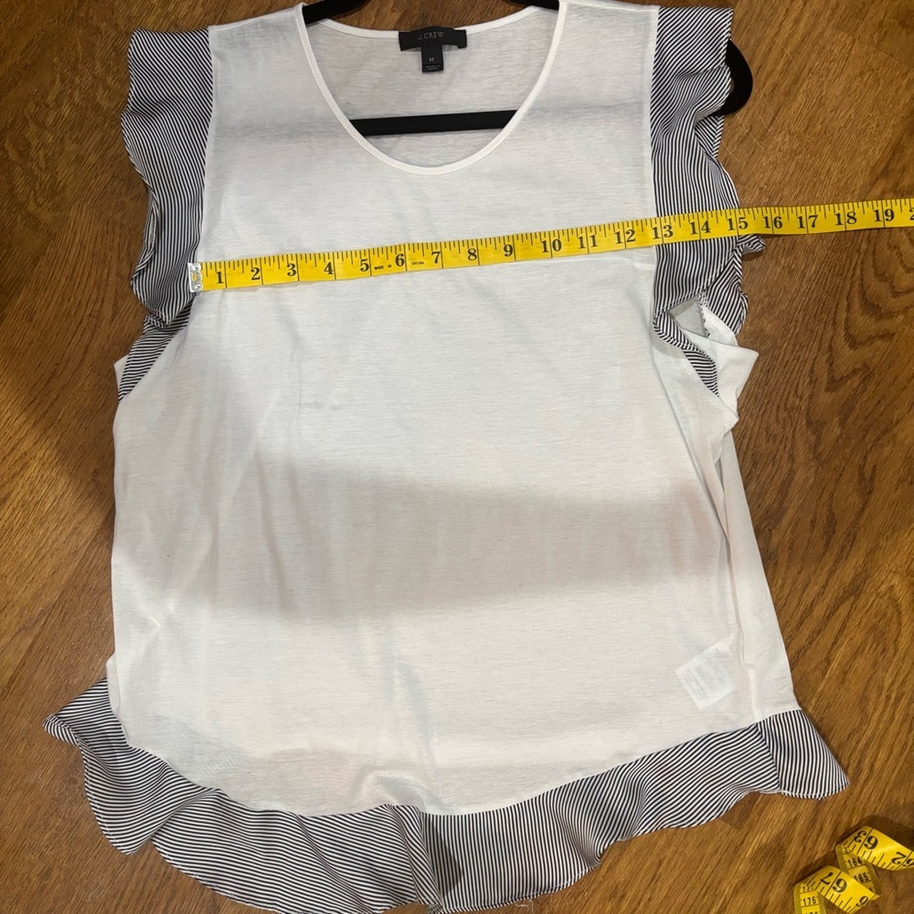 J. Crew Cream Sleeveless Top with Striped Ruffle at Hem Size M 100% cotton - Picture 8 of 8